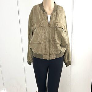 Young Fabulous + Broke Olive Green Military Utility Bomber Jacket Size Medium
